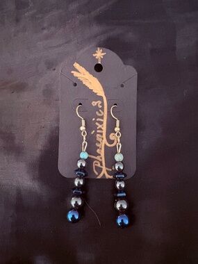 Hematite and Aquamarine Beaded Dangle Earrings w/Chrome & Silver accents.